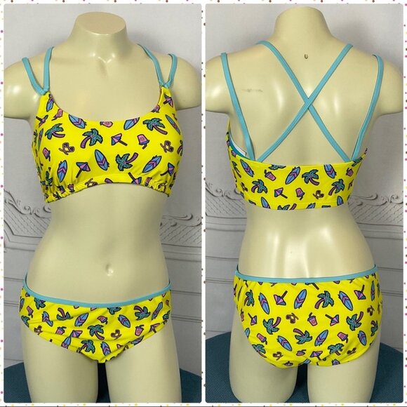 Undercurrent Juniors Neon Beach Design Strappy Bikini Size Large New - Picture 1 of 11